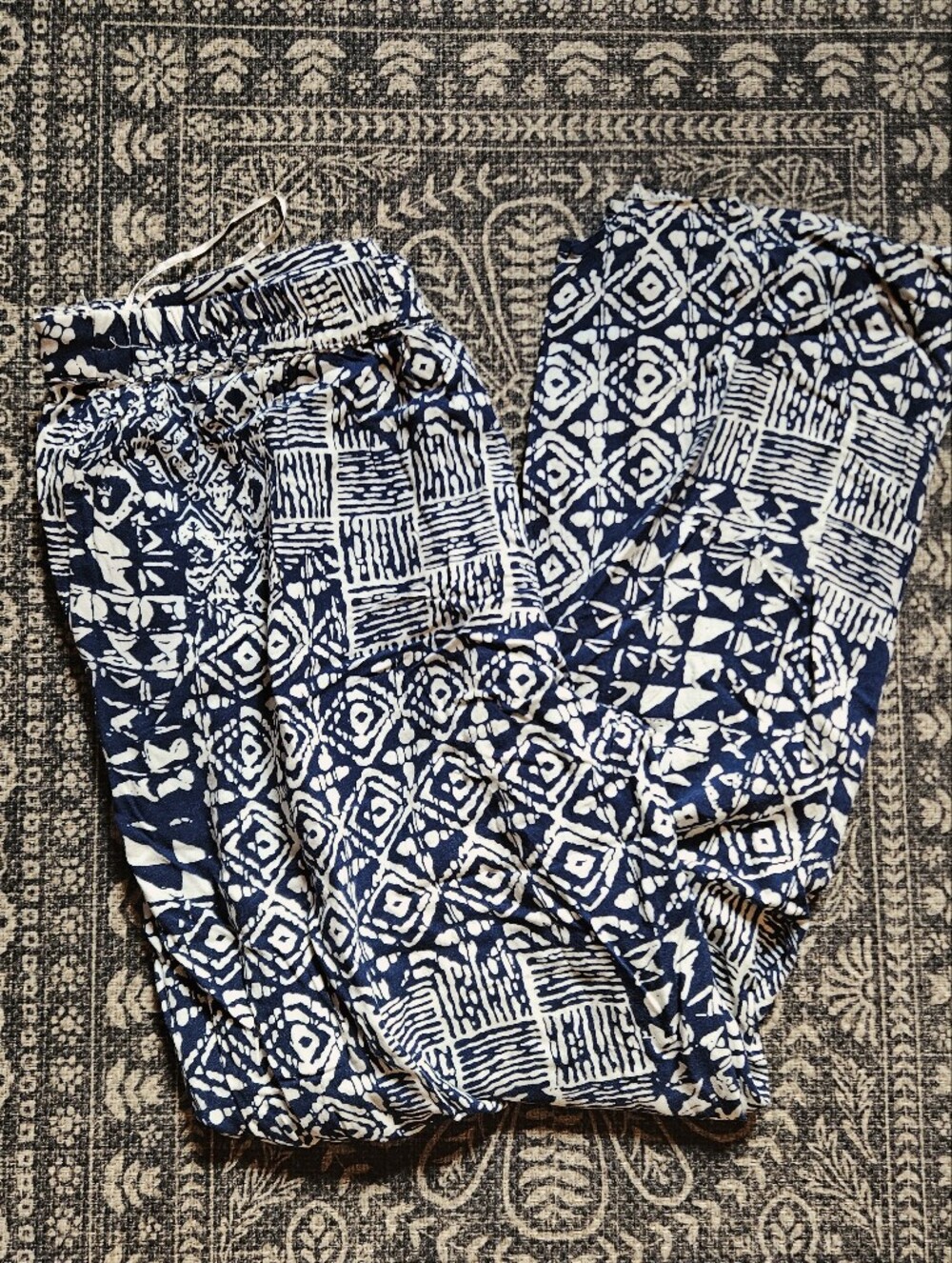 Womens Navy & White Abstract Patterned Pants